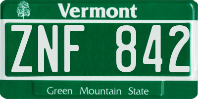VT license plate ZNF842