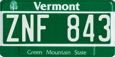VT license plate ZNF843