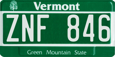VT license plate ZNF846