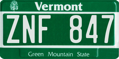 VT license plate ZNF847