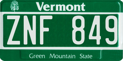 VT license plate ZNF849