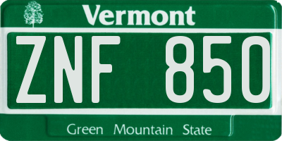 VT license plate ZNF850