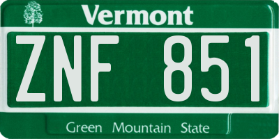 VT license plate ZNF851