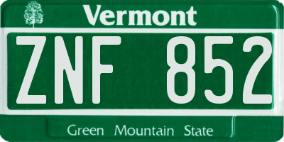VT license plate ZNF852