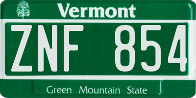 VT license plate ZNF854