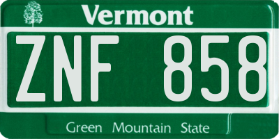 VT license plate ZNF858