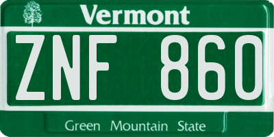 VT license plate ZNF860