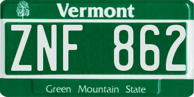 VT license plate ZNF862