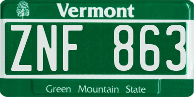 VT license plate ZNF863