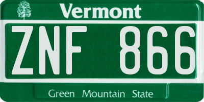 VT license plate ZNF866