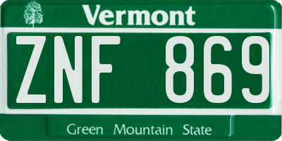 VT license plate ZNF869