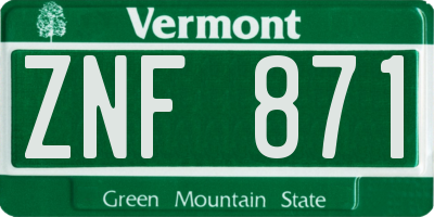 VT license plate ZNF871