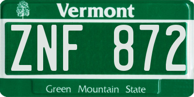 VT license plate ZNF872