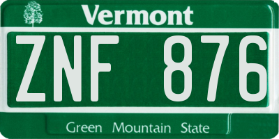 VT license plate ZNF876