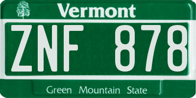VT license plate ZNF878