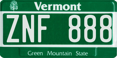 VT license plate ZNF888