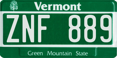 VT license plate ZNF889