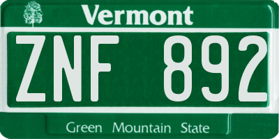 VT license plate ZNF892