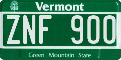 VT license plate ZNF900