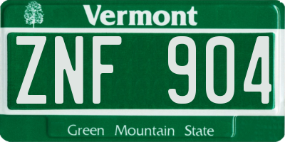VT license plate ZNF904