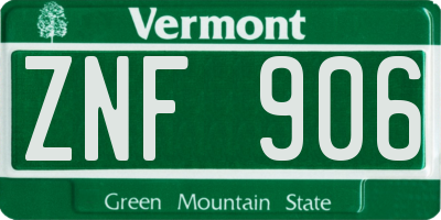 VT license plate ZNF906