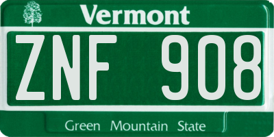 VT license plate ZNF908