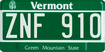 VT license plate ZNF910