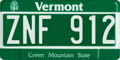 VT license plate ZNF912