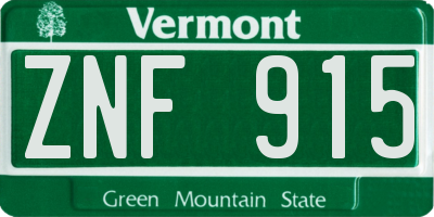VT license plate ZNF915