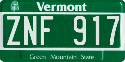 VT license plate ZNF917