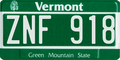 VT license plate ZNF918