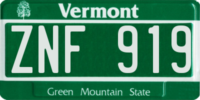 VT license plate ZNF919
