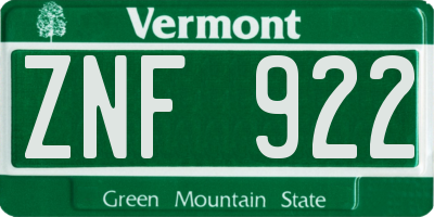 VT license plate ZNF922