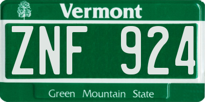 VT license plate ZNF924
