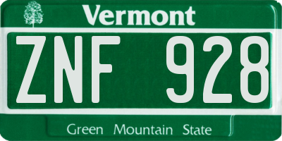 VT license plate ZNF928