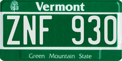 VT license plate ZNF930