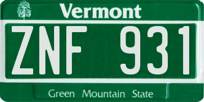 VT license plate ZNF931