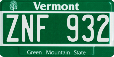 VT license plate ZNF932