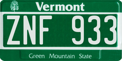 VT license plate ZNF933