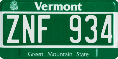 VT license plate ZNF934