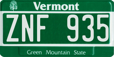 VT license plate ZNF935