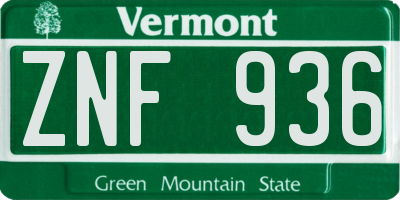 VT license plate ZNF936