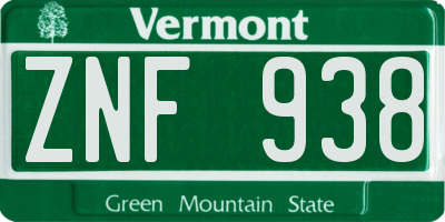 VT license plate ZNF938