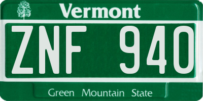 VT license plate ZNF940
