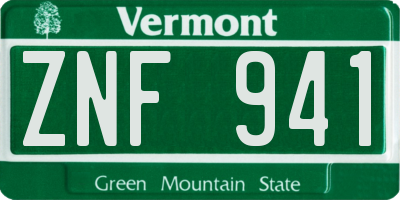 VT license plate ZNF941