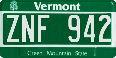VT license plate ZNF942