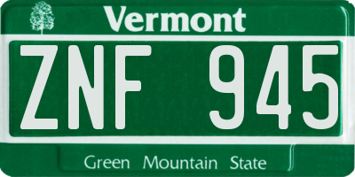 VT license plate ZNF945