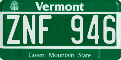 VT license plate ZNF946