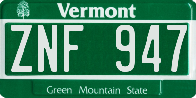 VT license plate ZNF947