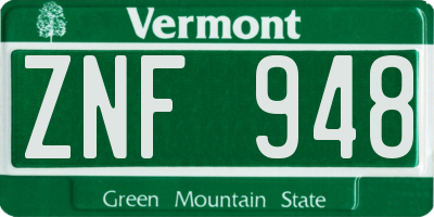 VT license plate ZNF948